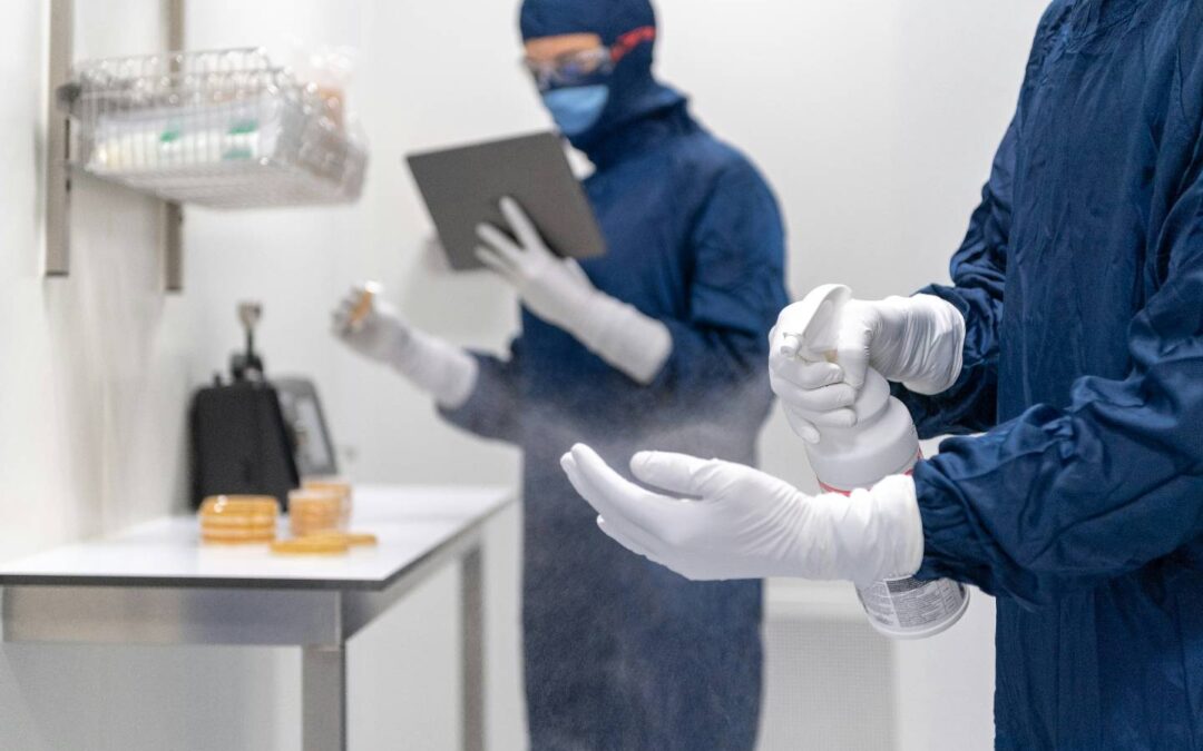 Professional disinfection services in a controlled indoor workspace